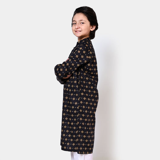 Boys Cotton Printed Kurta - BLACK