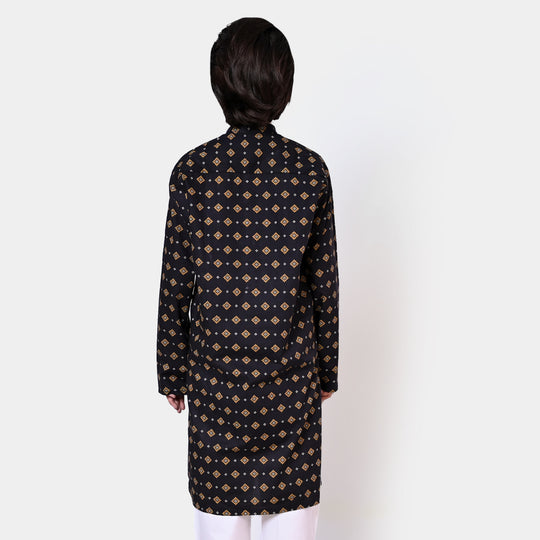 Boys Cotton Printed Kurta - BLACK