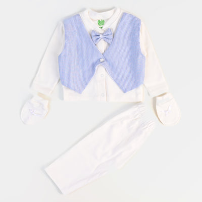 Infant Boys Waistcoat 3 PC Gift Set Blue Stripe