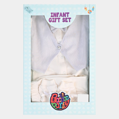 Infant Boys Waistcoat 3 PC Gift Set  Grey Stripe - W/LT Blue