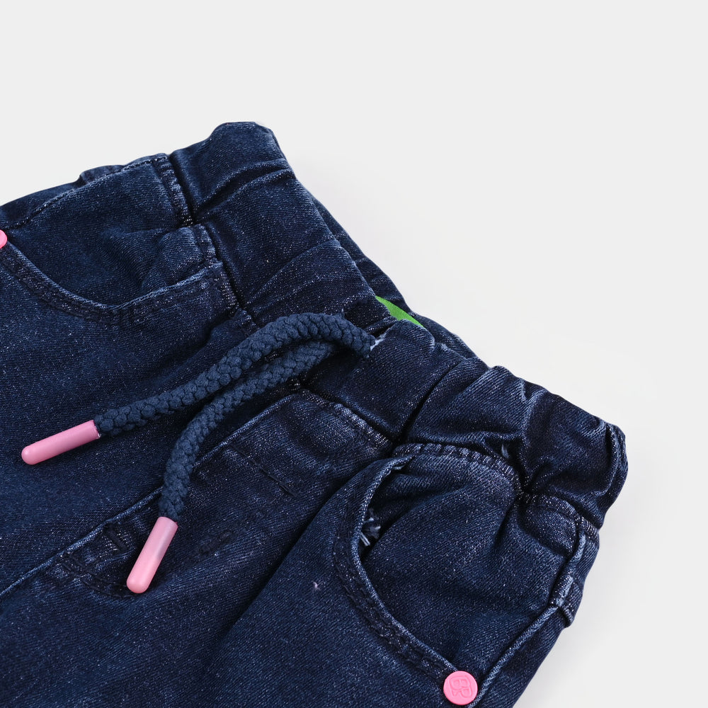 Infant Girls Denim Stretch Pant Pink Flower - D Blue