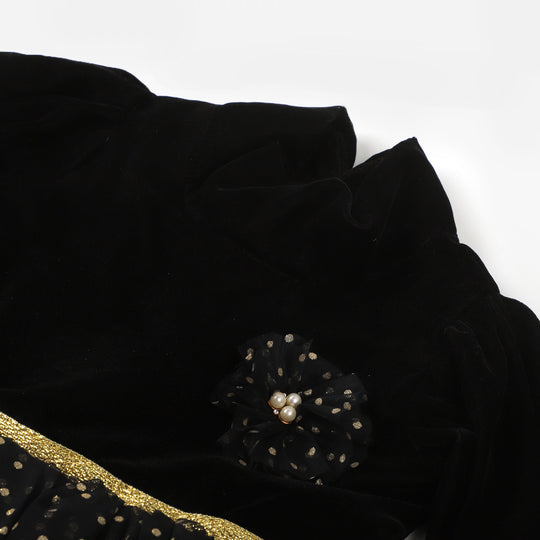 Girls Fancy Frock Velvet Flower - BLACK