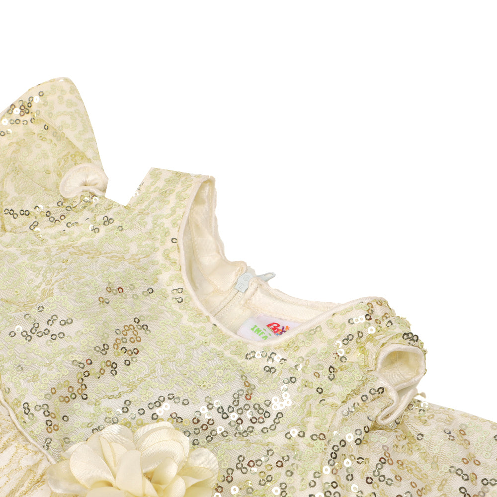 Infant Girls Fancy Frock Cool Shoulder Sequins -Golden