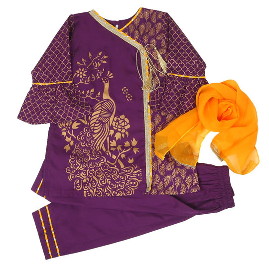 Girls 3Pcs Fancy Golden Peacock - Purple