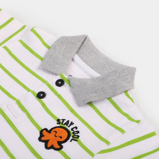 Infant Boys Cotton Polo Stay - Green/White