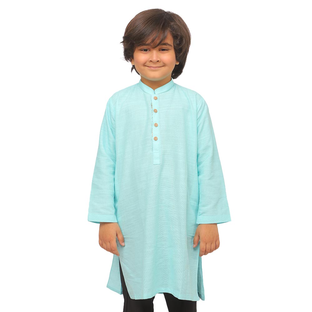 Boys Basic Kurta Slub - Aqua