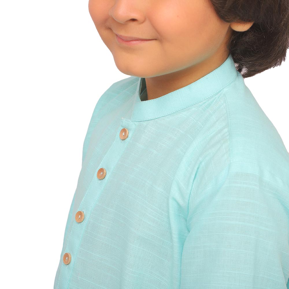 Boys Basic Kurta Slub - Aqua