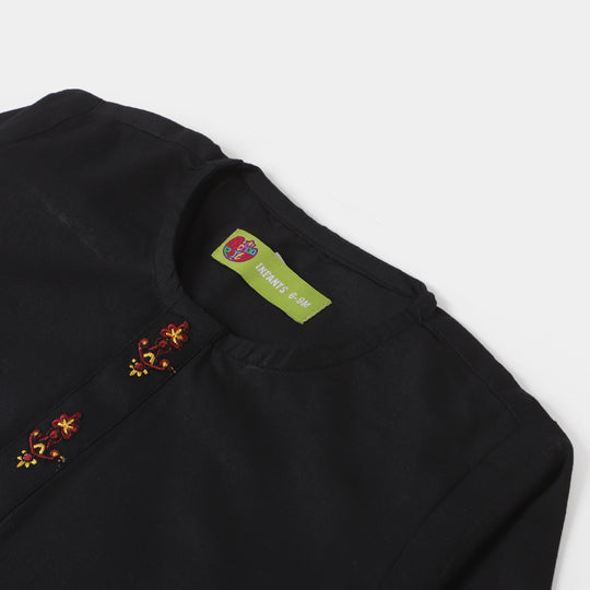 Infant Boys Embroidered Kurta Pajama Suit- BLACK