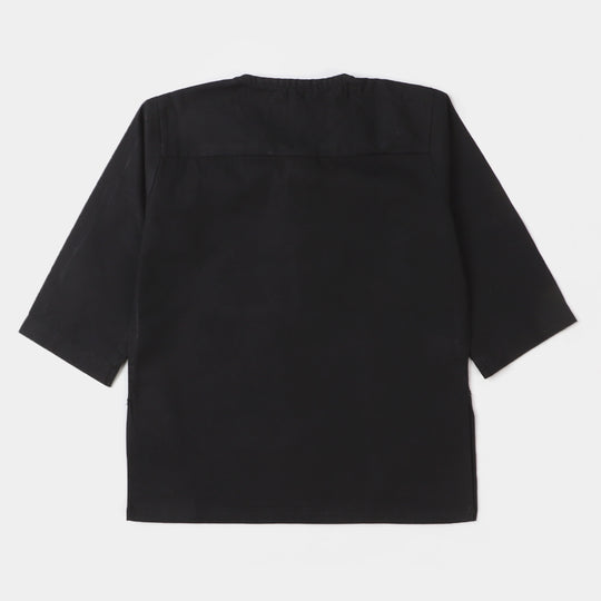 Infant Boys Embroidered Kurta Pajama Suit- BLACK