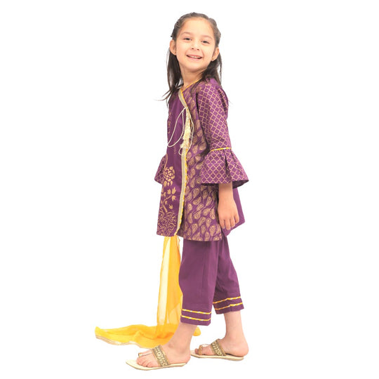 Girls 3Pcs Fancy Golden Peacock - Purple