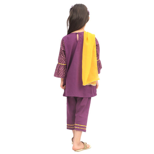 Girls 3Pcs Fancy Golden Peacock - Purple