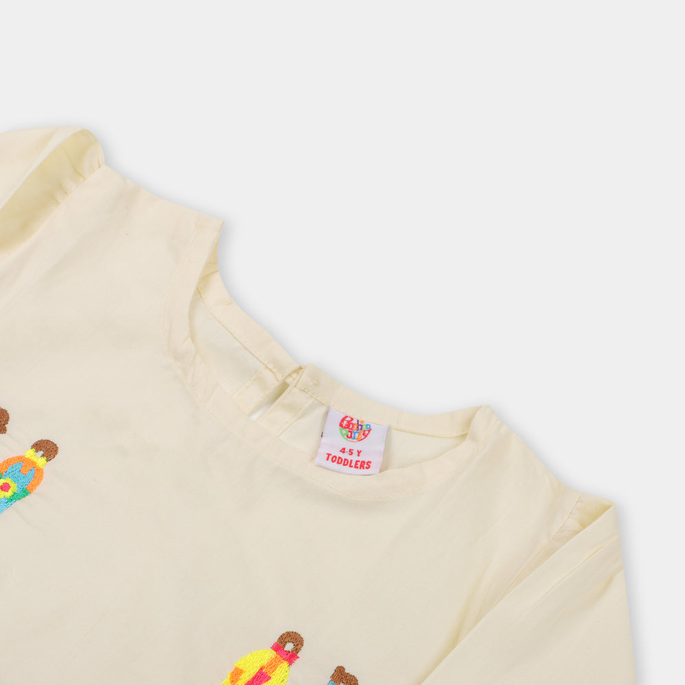 Girls Embroidered Top Friend - Cream