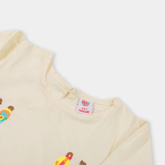 Girls Embroidered Top Friend - Cream