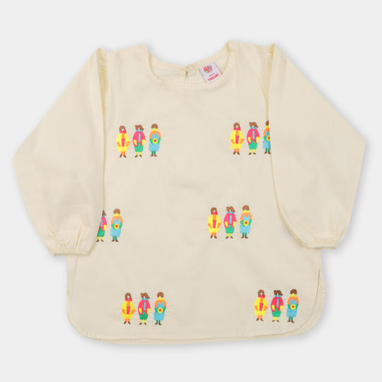 Girls Embroidered Top Friend - Cream