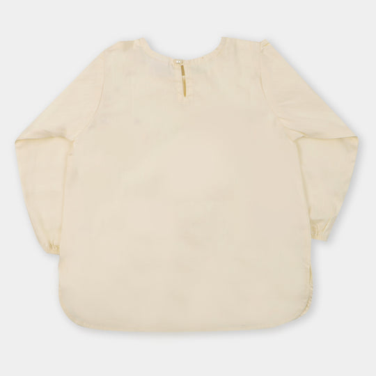 Girls Embroidered Top Friend - Cream