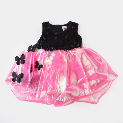 Infant Girls Net Fancy Frock Butterfly - Pink