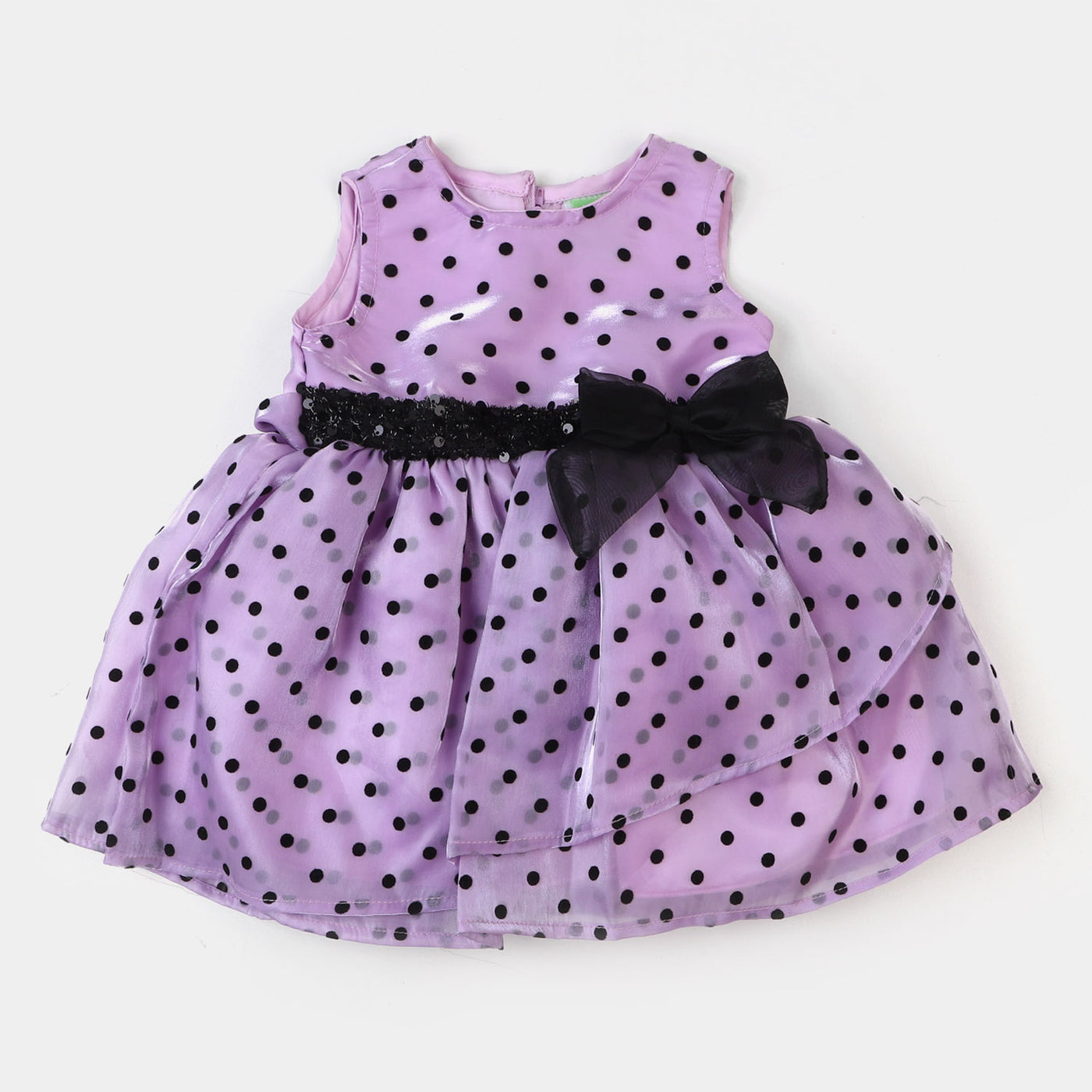 Infant Girls Organza Fancy Frock Polka Dots - Purple
