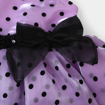 Infant Girls Organza Fancy Frock Polka Dots - Purple