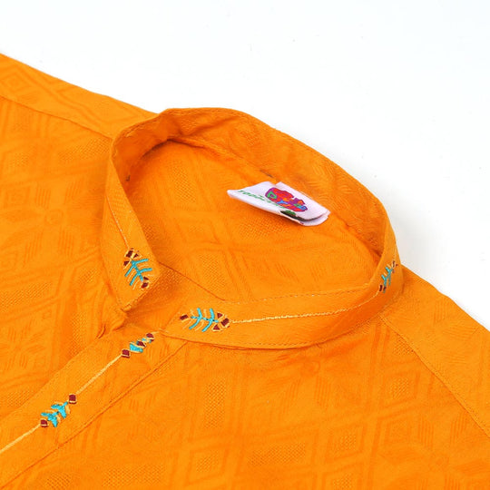 Embroidered Arrow Kurta For Boys - Saffron