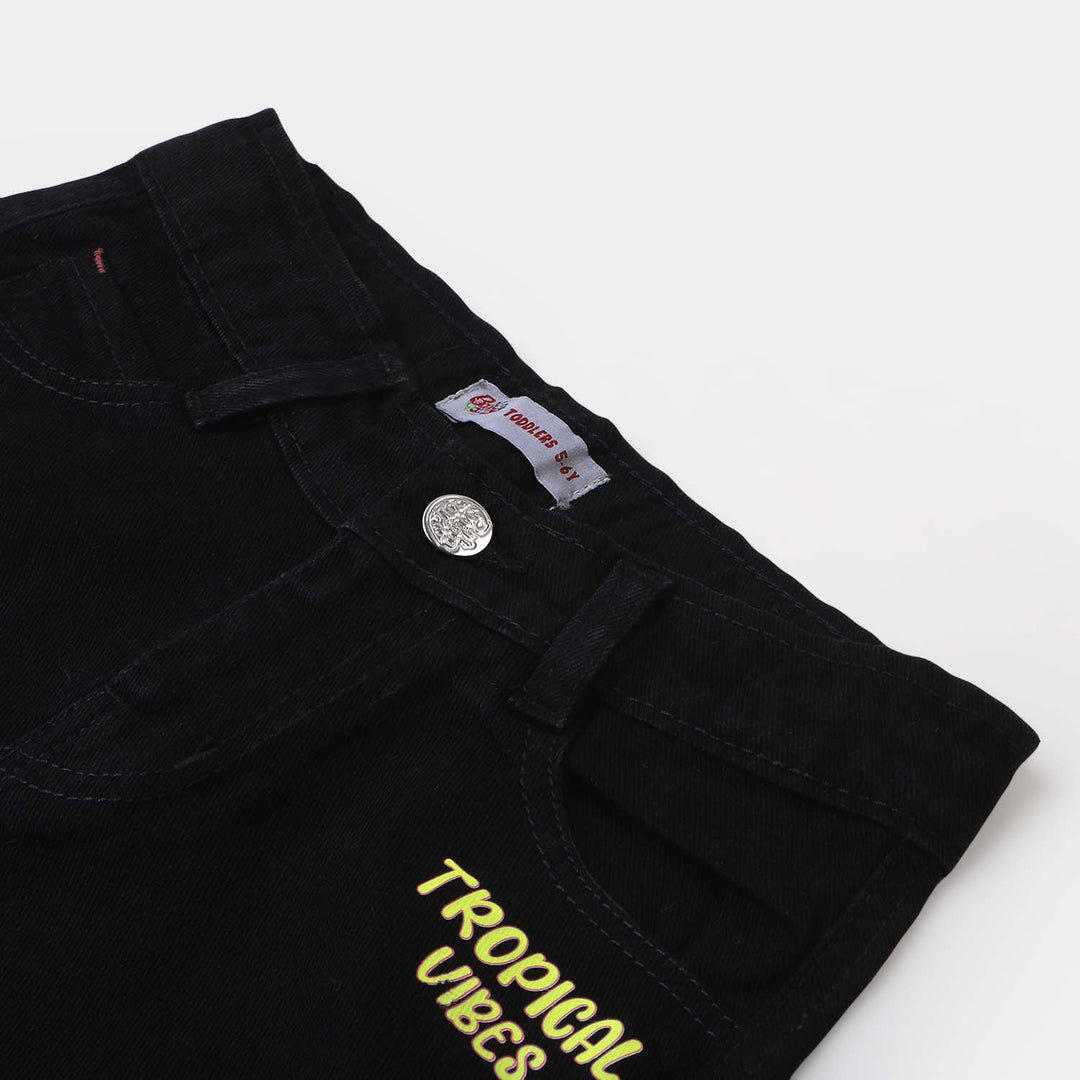 Girls Denim Skirt Tropical Bird - Black