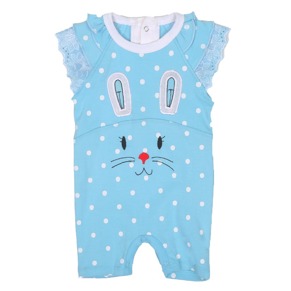 Infant Girls Knitted Rompers Bunny Face - Blue