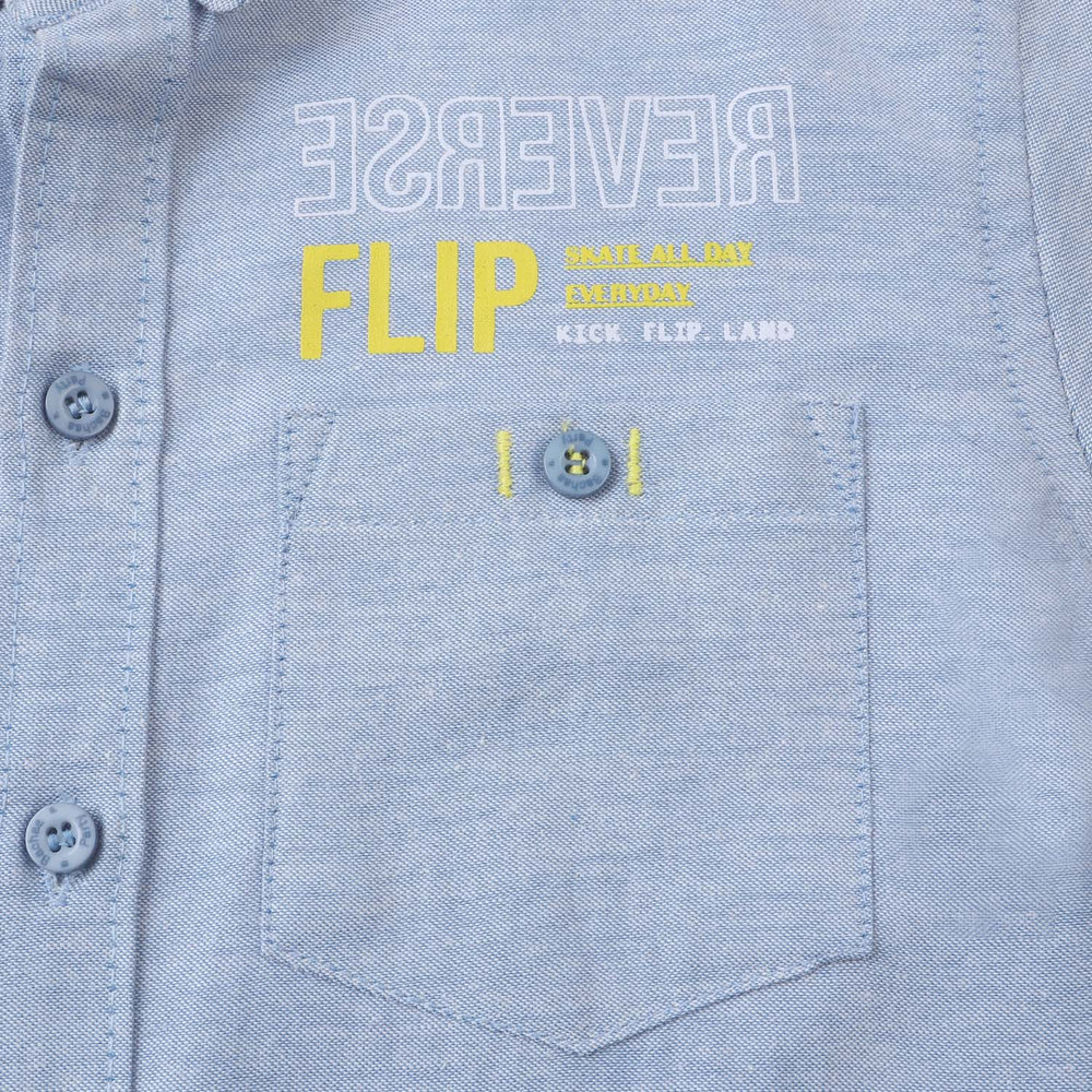 Boys Oxford Casual Shirt Reverse Flip - Light Blue