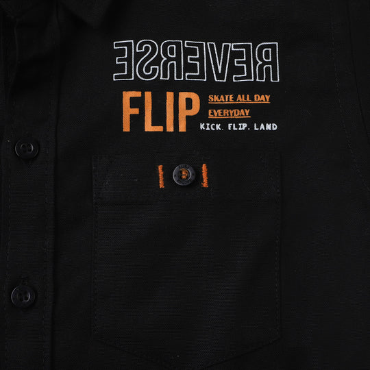 Boys Oxford Casual Shirt Reverse Flip - Black