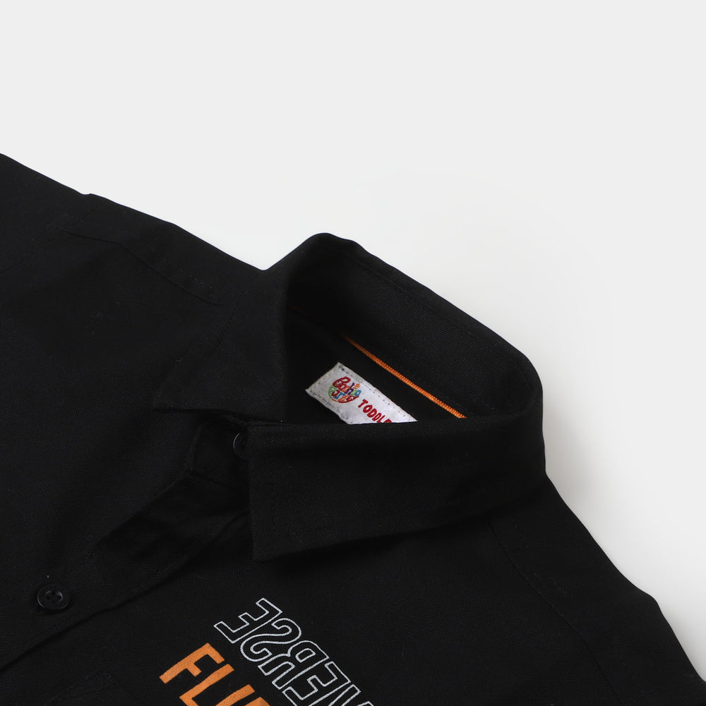Boys Oxford Casual Shirt Reverse Flip - Black