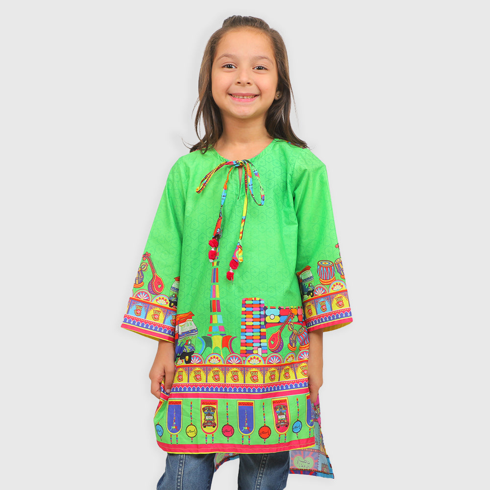 Girls Printed Independence Kurti Jashn-e-Azadi - Green