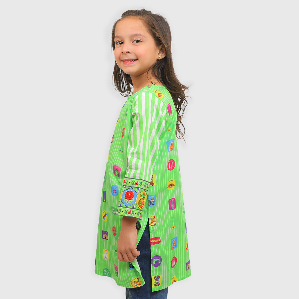 Girls Independence Kurti Hamara Pakistan - Green