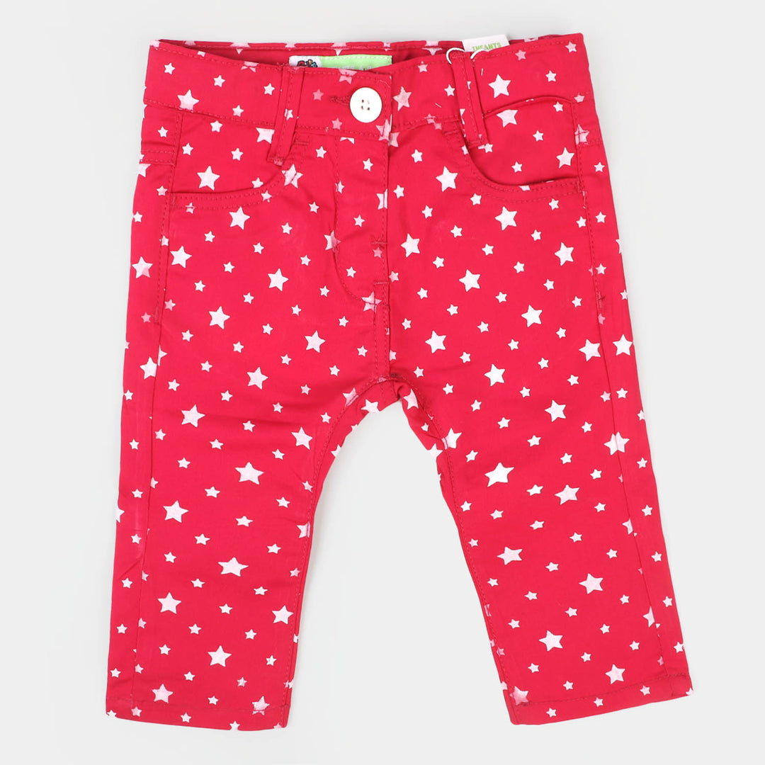 Infant Girls Cotton Pant Printed Stars - Shocking Pink