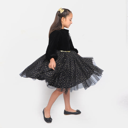 Girls Fancy Frock Velvet Flower - BLACK