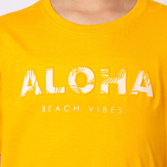 Boys Cotton T-Shirt H/S Beach Vibes - Yellow