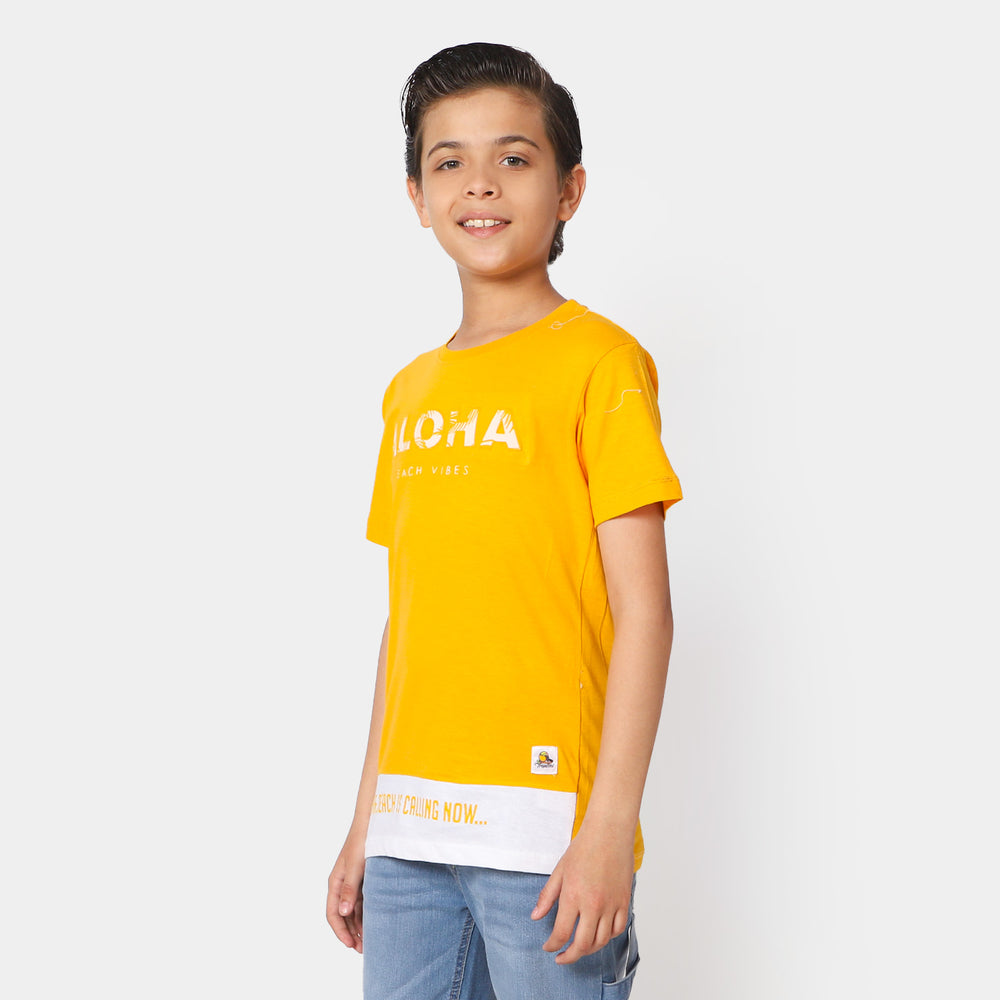 Boys Cotton T-Shirt H/S Beach Vibes - Yellow