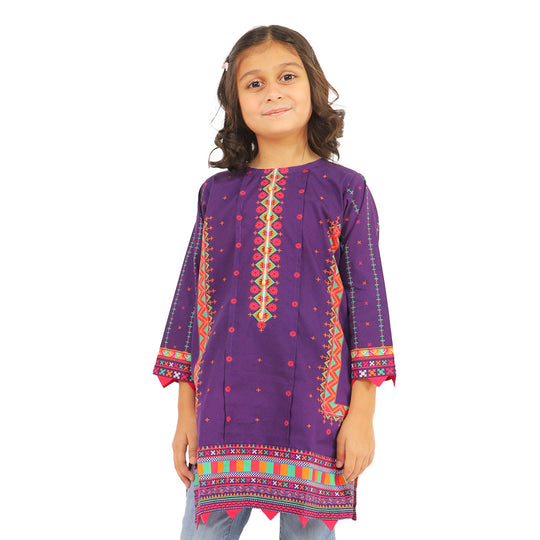 Girls Digital Print Kurti Silence - Purple