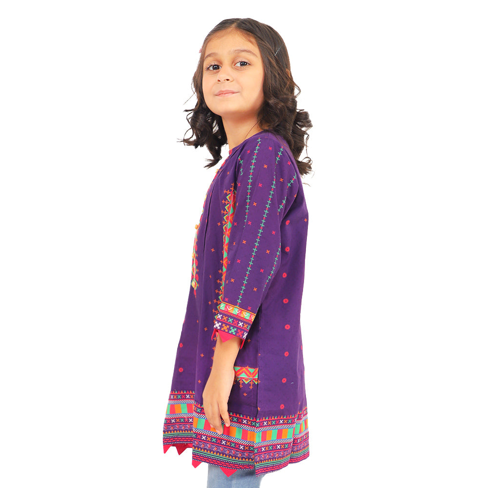 Girls Digital Print Kurti Silence - Purple