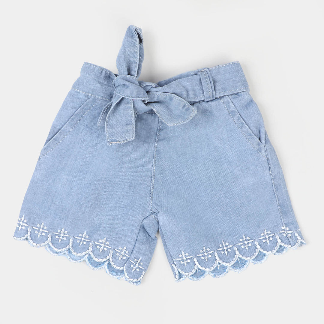 Infant Girls Denim Short White Flowers - Ice Blue