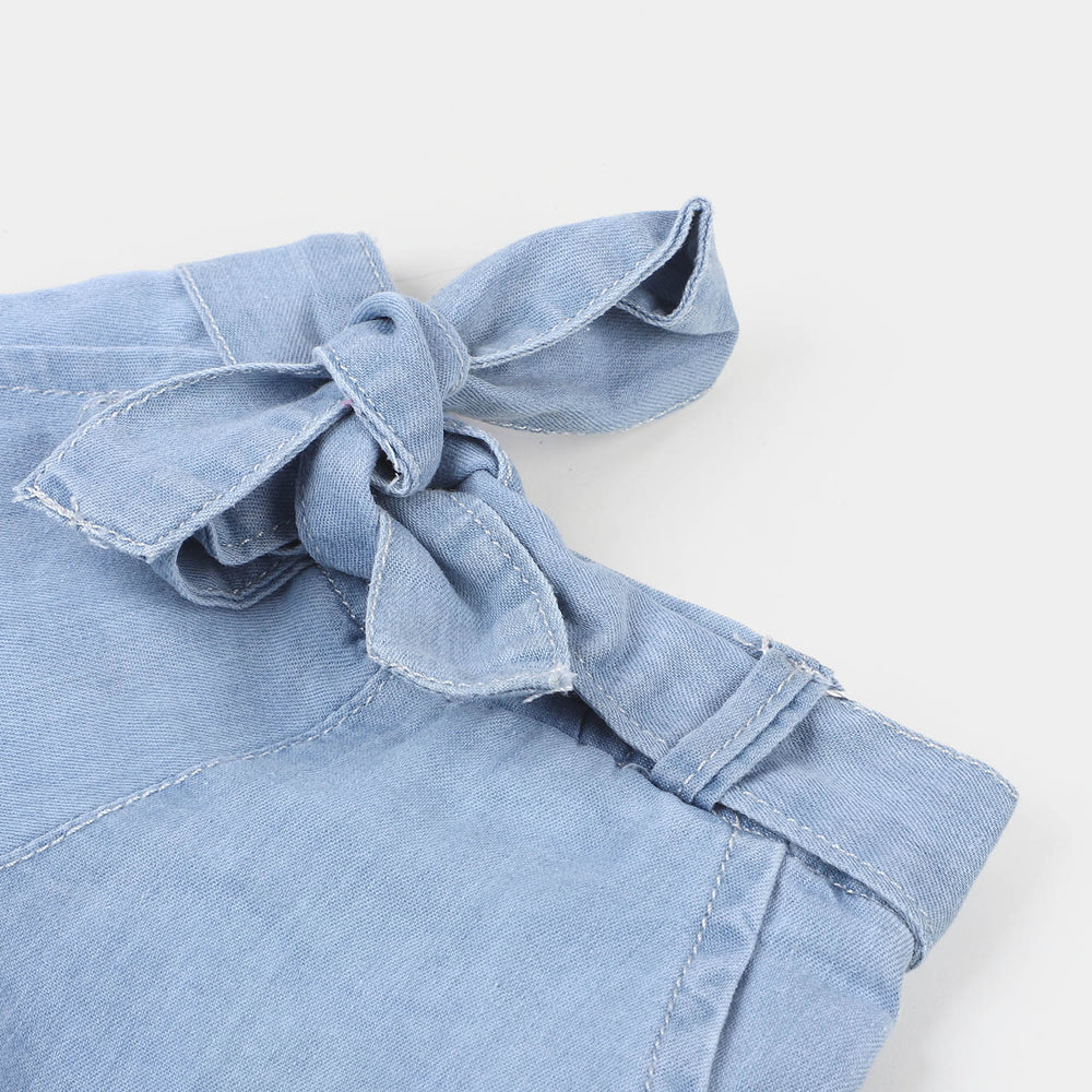 Infant Girls Denim Short White Flowers - Ice Blue
