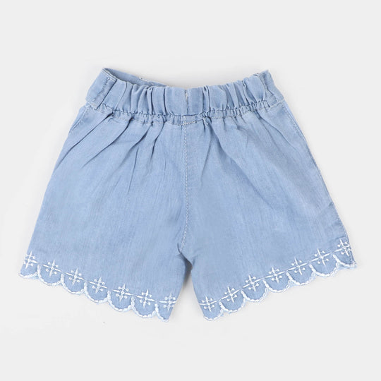 Infant Girls Denim Short White Flowers - Ice Blue