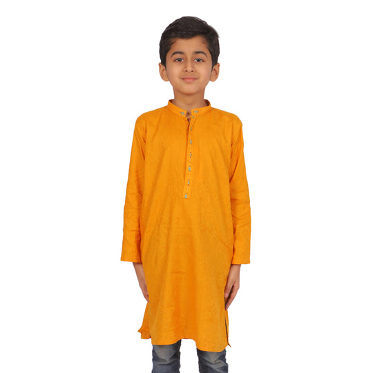 Embroidered Arrow Kurta For Boys - Saffron