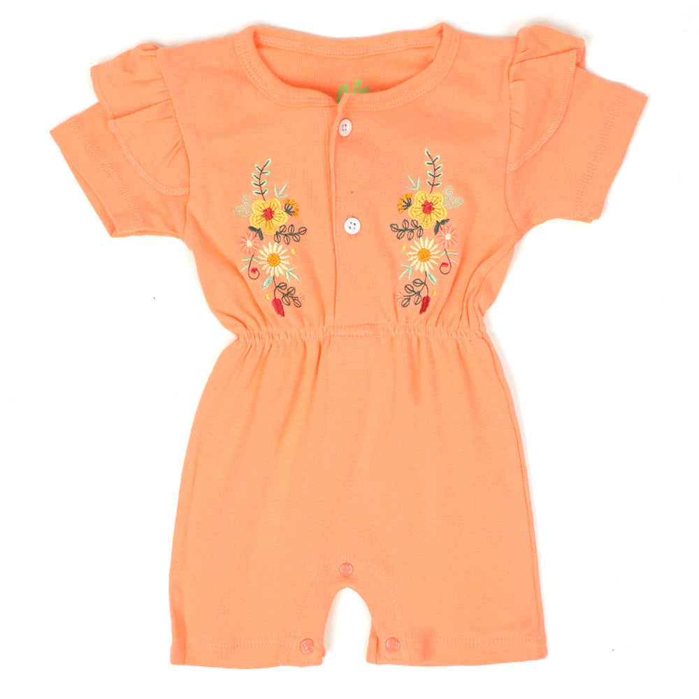 Infant Girls Knitted Romper Flower Bunch -PEACH NECT