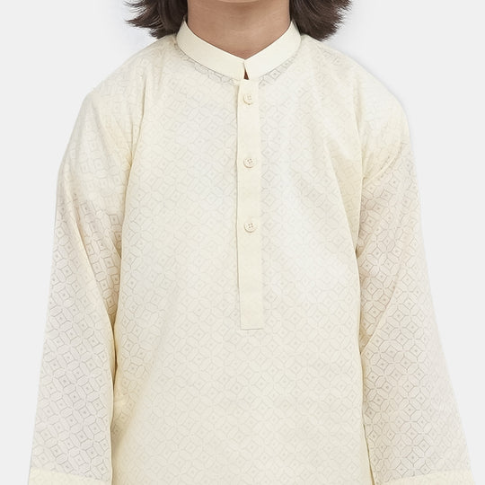 Boys Cotton Basic Kurta Burn Out - Lime