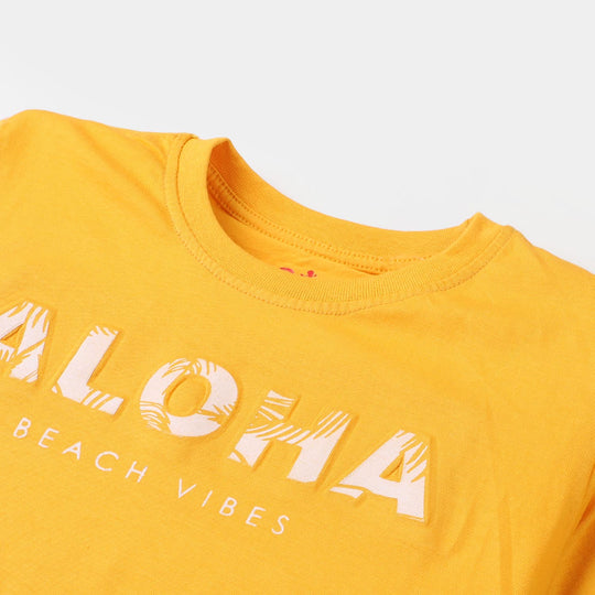 Boys Cotton T-Shirt H/S Beach Vibes - Yellow