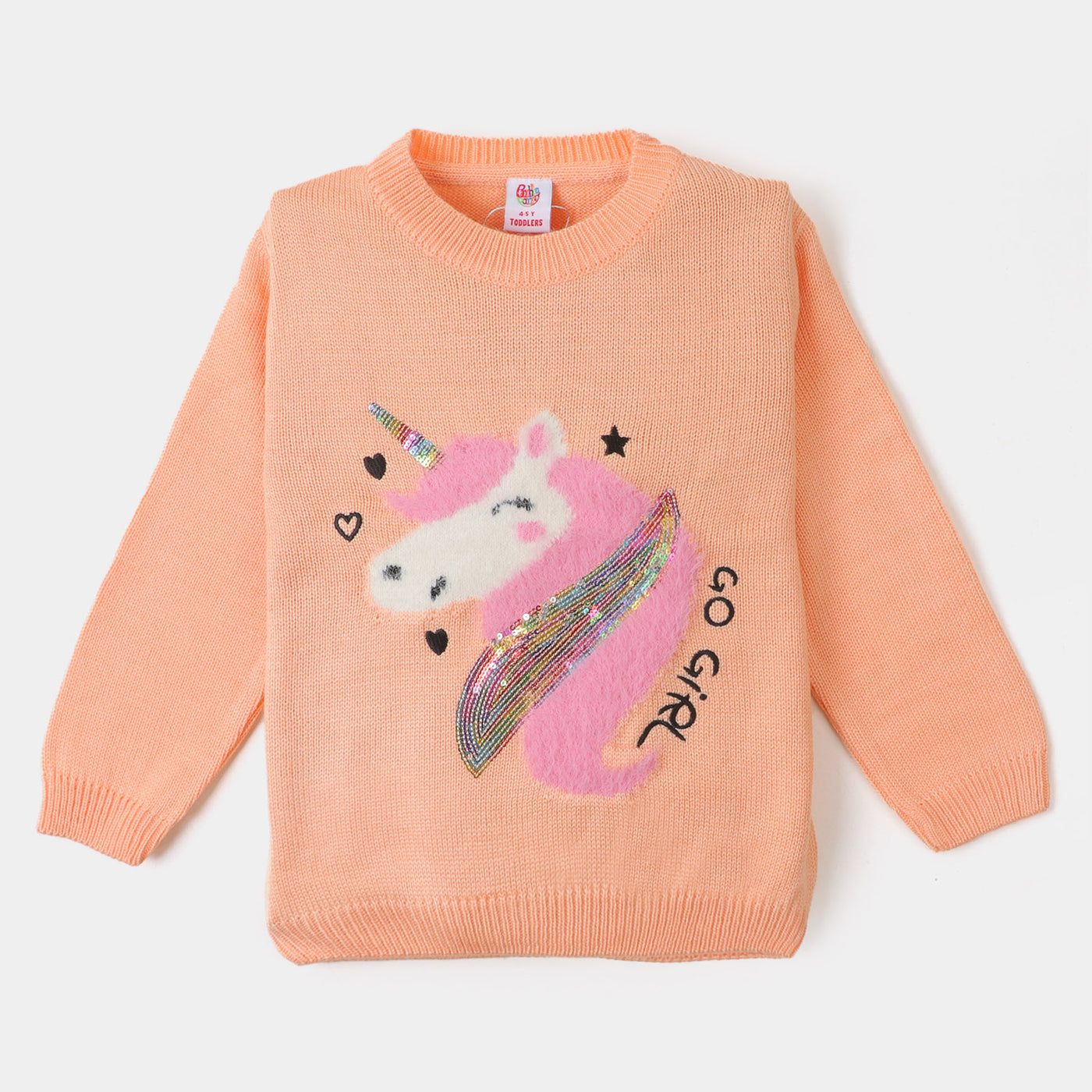 Girls Sweater Cartoon Character - Peach