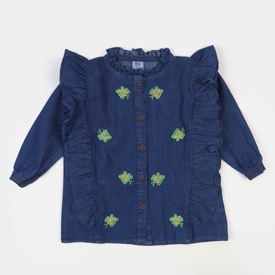 Girls Top Denim Emb - Mid Blue