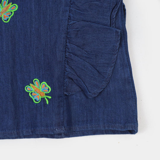 Girls Top Denim Emb - Mid Blue