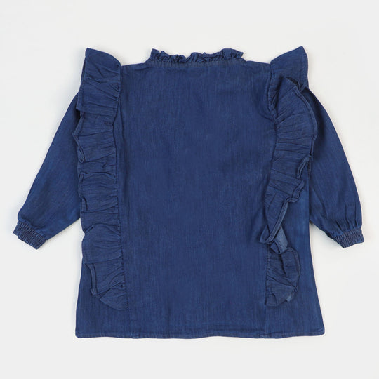 Girls Top Denim Emb - Mid Blue