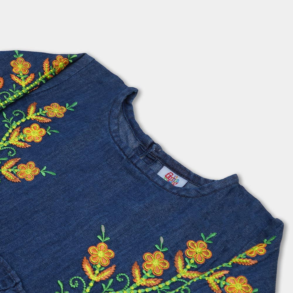 Girls Top Denim Embroidered - DARK BLUE