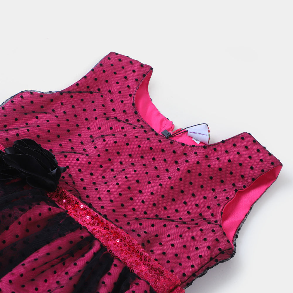 Girls Fancy Frock Polka Dots Sequins Belt - Hot Pink