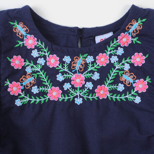Girls Embroidered Top -Navy